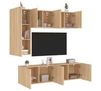 Vidaxl Unités Murales Tv 5 Pcs Chêne Sonoma Bois D'ingénierie Marron