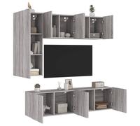Vidaxl Unités Murales Tv 5 Pcs Sonoma Gris Bois D'ingénierie Marron