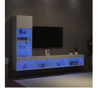 vidaXL Unités Murales TV avec LED 4 pcs, Armoires de Télévision Suspendues, Meubles Télé Flottants, Moderne, Blanc Bois 3216640