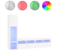 Vidaxl Unités Murales Tv Avec Led 4 Pcs Blanc Bois D'ingénierie Blanc