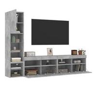 Vidaxl Unités Murales Tv Avec Led 4 Pcs Gris Béton Bois D'ingénierie Marron