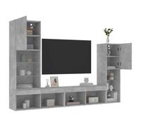 Vidaxl Unités Murales Tv Avec Led 4 Pcs Gris Béton Bois D'ingénierie Marron