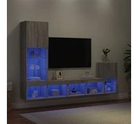 vidaXL Unités murales TV avec LED 4 pcs gris sonoma bois d'ingénierie Marron