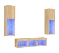 vidaXL Unités Murales TV avec LED 5 pcs, Armoires de Télévision Suspendues, Meubles Télé de Salon, Moderne, Chêne Sonoma Bois d'Ingénierie