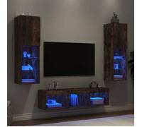 vidaXL Unités Murales TV avec LED 5 pcs, Armoires de Télévision Suspendues, Meubles Télé de Salon, Moderne, Chêne Fumé Bois 3216608