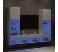 vidaXL Unités Murales TV avec LED 5 pcs, Armoires de Télévision Suspendues, Meubles Télé de Salon, Moderne, Blanc Bois 3216690