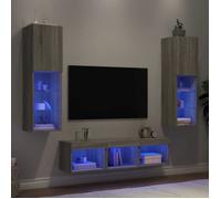 vidaXL Unités Murales TV avec LED 5 pcs, Armoires de Télévision Suspendues, Meubles Télé de Salon, Moderne, Gris Sonoma Bois