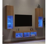 vidaXL Unités Murales TV avec LED 5 pcs, Armoires de Télévision Suspendues, Meubles Télé de Salon, Moderne, Chêne Sonoma 3216606