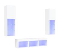 vidaXL Unités Murales TV avec LED 5 pcs, Armoires de Télévision Suspendues, Meubles Télé de Salon, Moderne, Blanc Bois d'Ingénierie