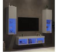 vidaXL Unités Murales TV avec LED 5 pcs, Armoires de Télévision Suspendues, Meubles Télé de Salon, Moderne, Blanc Bois 3216604
