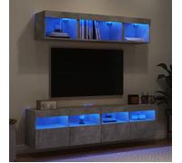 vidaXL Unités Murales TV avec LED 5 pcs, Armoires de Télévision Suspendues, Meubles Télé de Salon, Moderne, Gris Béton Bois 3216721