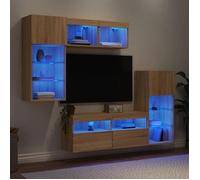 vidaXL Unités Murales TV avec LED 5 pcs, Armoires de Télévision Suspendues, Meubles Télé de Salon, Moderne, Chêne Sonoma 3216727