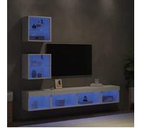 vidaXL Unités Murales TV avec LED 5 pcs, Armoires de Télévision Suspendues, Meubles Télé de Salon, Moderne, Blanc Bois 3216697