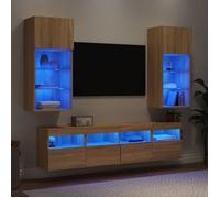 vidaXL Unités Murales TV avec LED 5 pcs, Armoires de Télévision Suspendues, Meubles Télé Flottants, Moderne, Chêne Sonoma 3216745