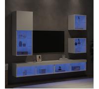 Vidaxl Unités Murales Tv Avec Led 5 Pcs Blanc Bois D'ingénierie Blanc