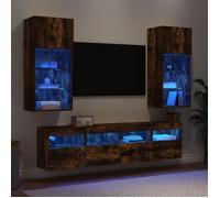 vidaXL Unités murales TV avec LED 5 pcs chêne fumé bois d'ingénierie Marron