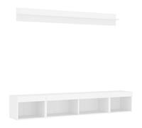 vidaXL Unités Murales TV avec LED 5 pcs, Armoires de Télévision Suspendues, Meubles Télé Flottants, Moderne, Blanc Bois d'Ingénierie