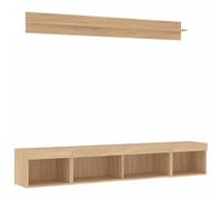 vidaXL Unités Murales TV avec LED 5 pcs, Armoires de Télévision Suspendues, Meubles Télé Flottants, Moderne, Chêne Sonoma Bois d'Ingénierie