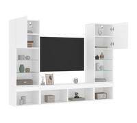 Vidaxl Unités Murales Tv Avec Led 5 Pcs Blanc Bois D'ingénierie Blanc