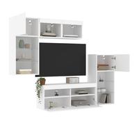 Vidaxl Unités Murales Tv Avec Led 5 Pcs Blanc Bois D'ingénierie Blanc