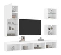 Vidaxl Unités Murales Tv Avec Led 5 Pcs Blanc Bois D'ingénierie Blanc