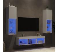Unités murales TV avec LED 5 pcs blanc bois d ingénierie Blanc G
