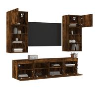 vidaXL Unités Murales TV avec LED 5 pcs, Armoires de Télévision Suspendues, Meubles Télé Flottants, Moderne, Chêne Fumé Bois