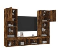 Vidaxl Unités Murales Tv Avec Led 5 Pcs Chêne Fumé Bois D'ingénierie Marron