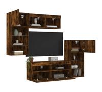 Vidaxl Unités Murales Tv Avec Led 5 Pcs Chêne Fumé Bois D'ingénierie Marron