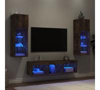 Vidaxl Unités Murales Tv Avec Led 5 Pcs Chêne Fumé Bois D'ingénierie Marron