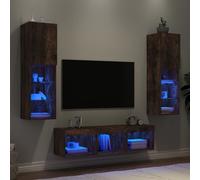 vidaXL Unités Murales TV avec LED 5 pcs, Armoires de Télévision Suspendues, Meubles Télé de Salon, Moderne, Chêne Fumé Bois 3216608