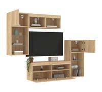 Vidaxl Unités Murales Tv Avec Led 5 Pcs Chêne Sonoma Bois D'ingénierie Marron
