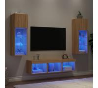 Vidaxl Unités Murales Tv Avec Led 5 Pcs Chêne Sonoma Bois D'ingénierie Marron