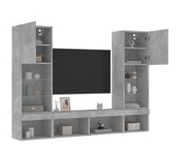 Vidaxl Unités Murales Tv Avec Led 5 Pcs Gris Béton Bois D'ingénierie Marron
