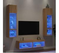 vidaXL Unités Murales TV avec LED 6 pcs, Armoires de Télévision Suspendues, Meubles Télé de Salon, Moderne, Chêne Sonoma 3216624