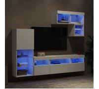 vidaXL Unités Murales TV avec LED 6 pcs, Armoires de Télévision Suspendues, Meubles Télé Flottants, Moderne, Blanc Bois 3216732
