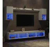 Vidaxl Unités Murales Tv Avec Led 6 Pcs Blanc Bois D'ingénierie