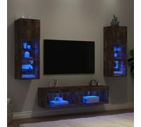 Vidaxl Unités Murales Tv Avec Led 6 Pcs Chêne Fumé Bois D'ingénierie Marron