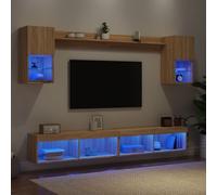 Vidaxl Unités Murales Tv Avec Led 6 Pcs Chêne Sonoma Bois D'ingénierie