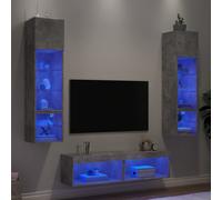 Vidaxl Unités Murales Tv Avec Led 6 Pcs Gris Béton Bois D'ingénierie Marron