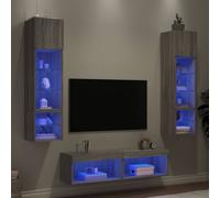 Vidaxl Unités Murales Tv Avec Led 6 Pcs Gris Sonoma Bois D'ingénierie Marron