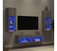 Vidaxl Unités Murales Tv Avec Led 6 Pcs Gris Sonoma Bois D'ingénierie Marron