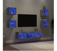 vidaXL Unités Murales TV avec LED 7 pcs, Armoires de Télévision Suspendues, Meubles Télé de Salon, Moderne, Gris Béton Bois 3216586