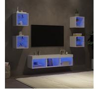 vidaXL Unités Murales TV avec LED 7 pcs, Armoires de Télévision Suspendues, Meubles Télé de Salon, Moderne, Blanc Bois 3216583
