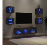 vidaXL Unités Murales TV avec LED 7 pcs, Armoires de Télévision Suspendues, Meubles Télé de Salon, Moderne, Chêne Fumé Bois 3216587