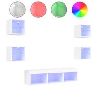 Vidaxl Unités Murales Tv Avec Led 7 Pcs Blanc Bois D'ingénierie Blanc