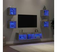 vidaXL Unités murales TV avec LED 7 pcs gris béton bois d'ingénierie