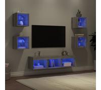 Vidaxl Unités Murales Tv Avec Led 7 Pcs Gris Sonoma Bois D'ingénierie Marron