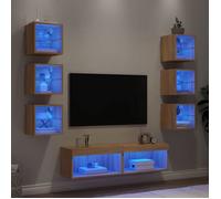 vidaXL Unités Murales TV avec LED 8 pcs, Armoires de Télévision Suspendues, Meubles Télé de Salon, Moderne, Chêne Sonoma 3216635