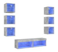 vidaXL Unités Murales TV avec LED 8 pcs, Armoires de Télévision Suspendues, Meubles Télé de Salon, Moderne, Gris Béton Bois d'Ingénierie
